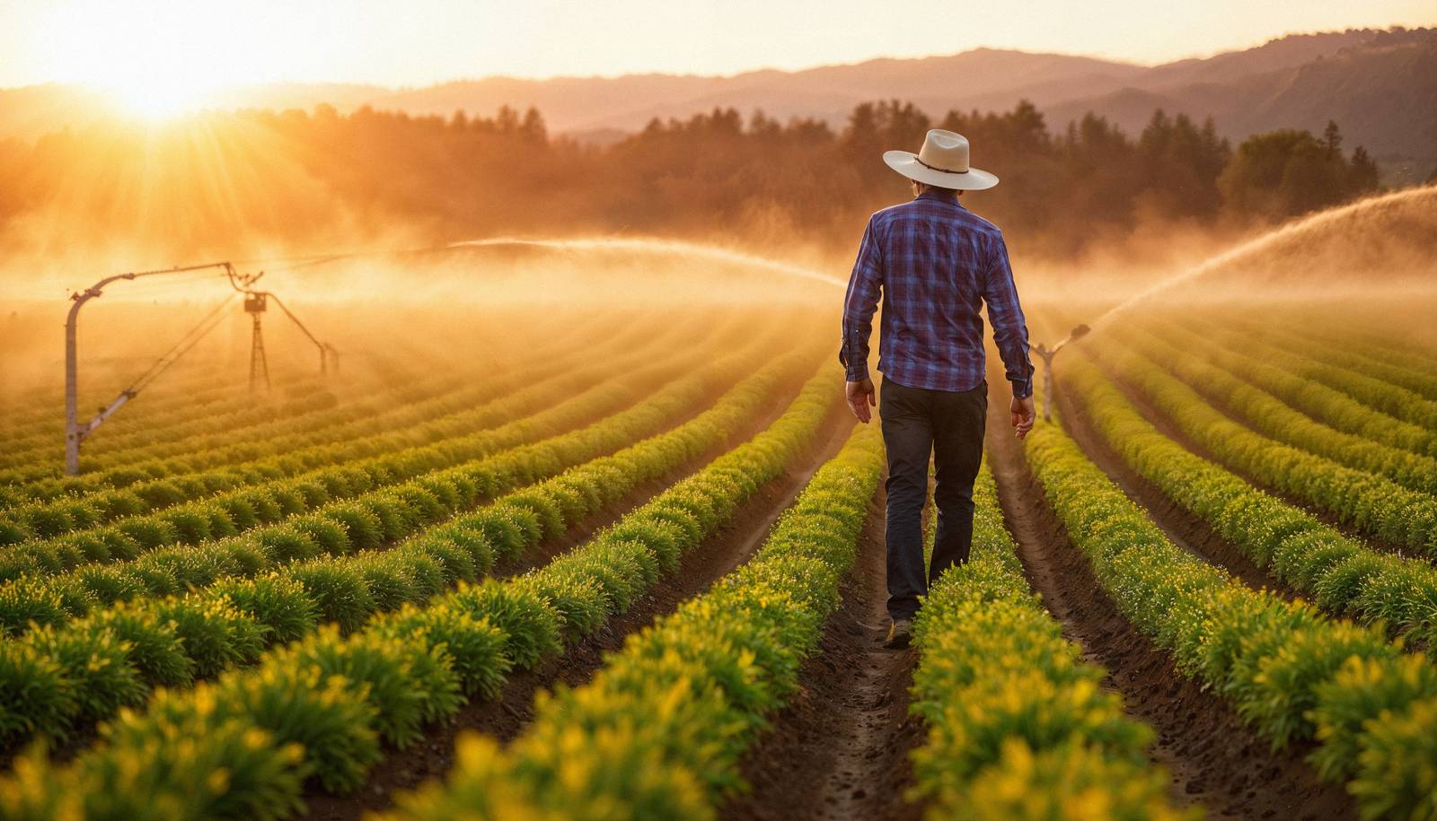 Produtor rural caminhando em lavoura irrigada na região de Ourinhos